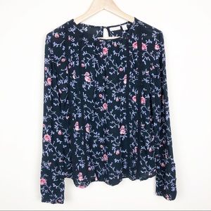 HINGE • Blue Floral Lace Popover Top • Small